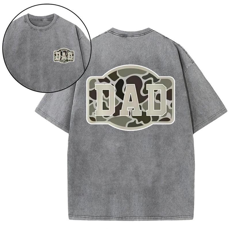 Camo DAD Washed Cotton Tee- – Military-Inspired Bold Design for Proud Fathers – Perfect Gift for Hunting Dads, Army Vets, or Outdoor Lovers – Cool & Trendy Men's Washed Cotton Tee-