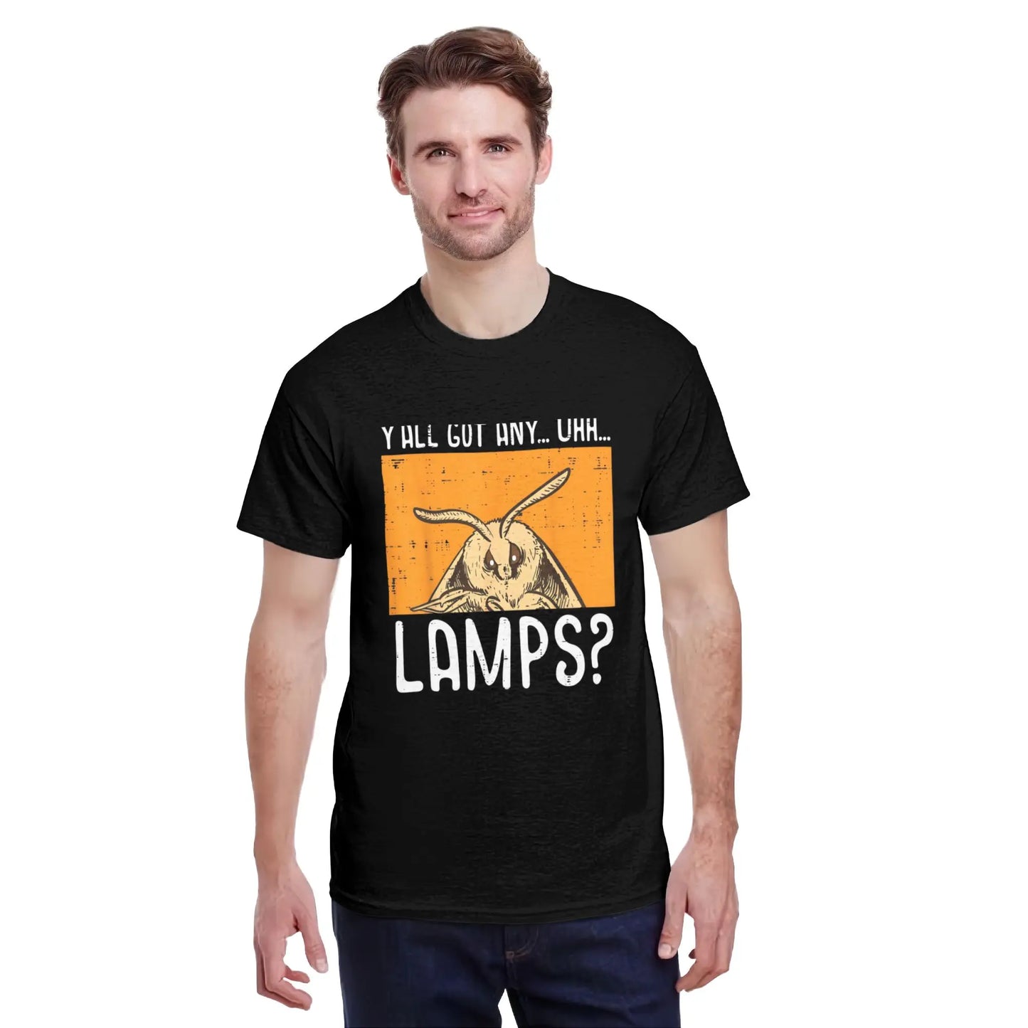 Retro Graphic Print Cotton Tee Moth Yall Got Lamps Funny Insect Meme T-Shirt