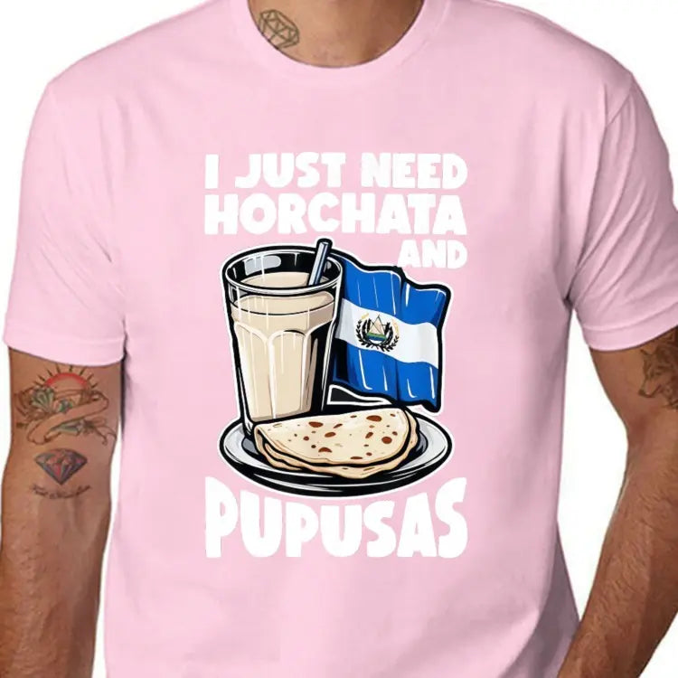 Men's Graphic T-Shirt, Casual El Salvador Inspired Horchata & Pupusas Print, Short Sleeve Crew Neck Top
