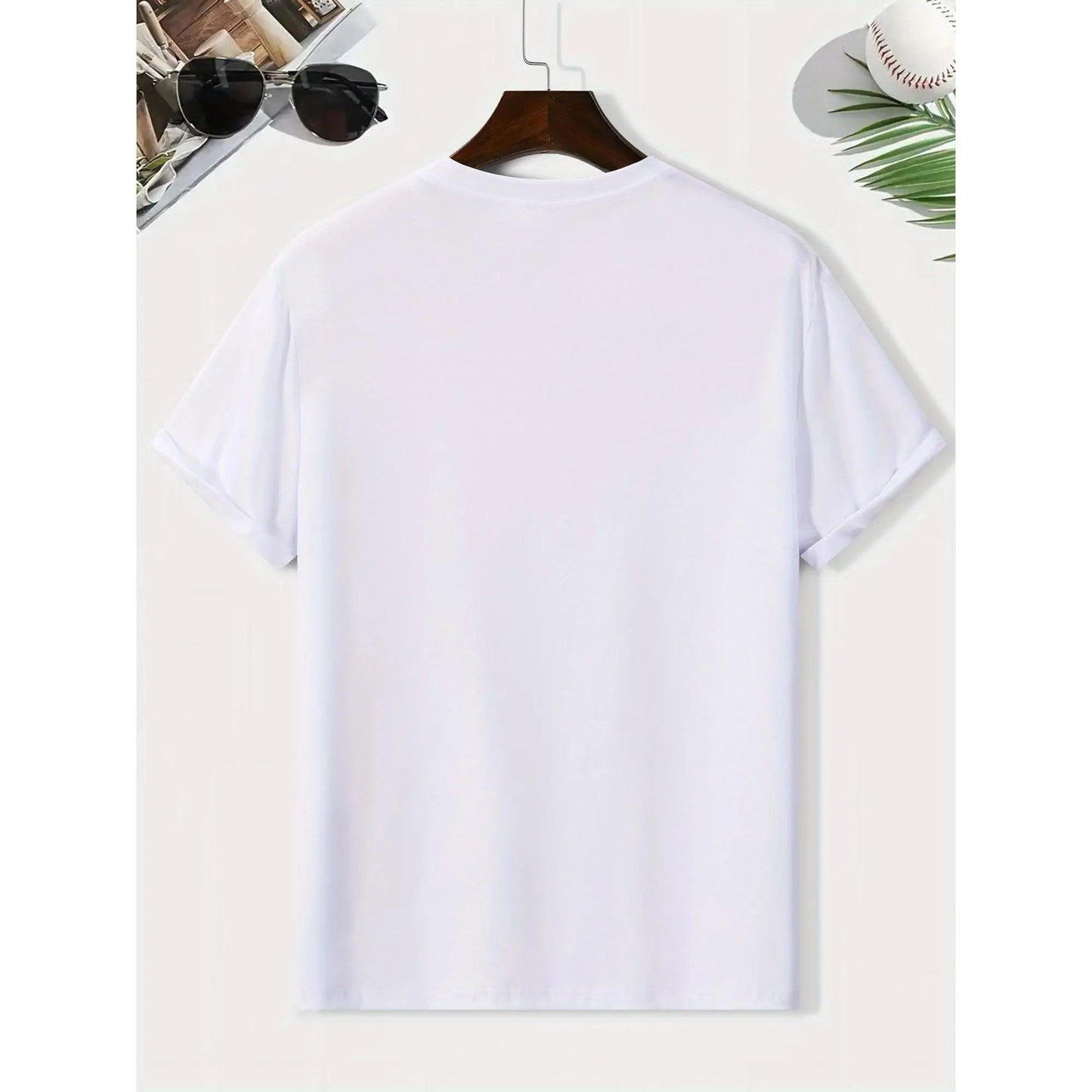 Men'S Casual Fashion Short Sleeve T-Shirt with CR7 Print, Polyester, Lightweight, Regular Fit Crew Neck, Comfortable Elastic Summer Tee, Casual Daily Style, Ideal Gif