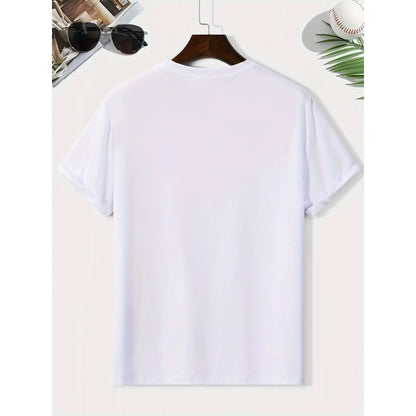 Men'S Casual Fashion Short Sleeve T-Shirt with CR7 Print, Polyester, Lightweight, Regular Fit Crew Neck, Comfortable Elastic Summer Tee, Casual Daily Style, Ideal Gif