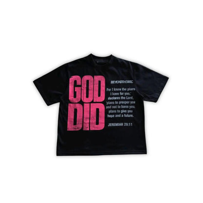 Vintage God Did Graphic Tee Christian Apparel Mens Casual Short Sleeve Crewneck Streetwear Top Tropical Style T-Shirt Classic Menswear graphic tee