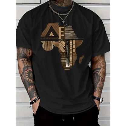 Men's African Map Tribal Shortsleeve Round Neck Tshirt - Beige/Brown/White Graphic Apparel, Soft Cotton, Regular Fit, Ethnic Sports Tops, Sporty Streetwear, Casual Outdoor Wear (Machine Washable),summerwins