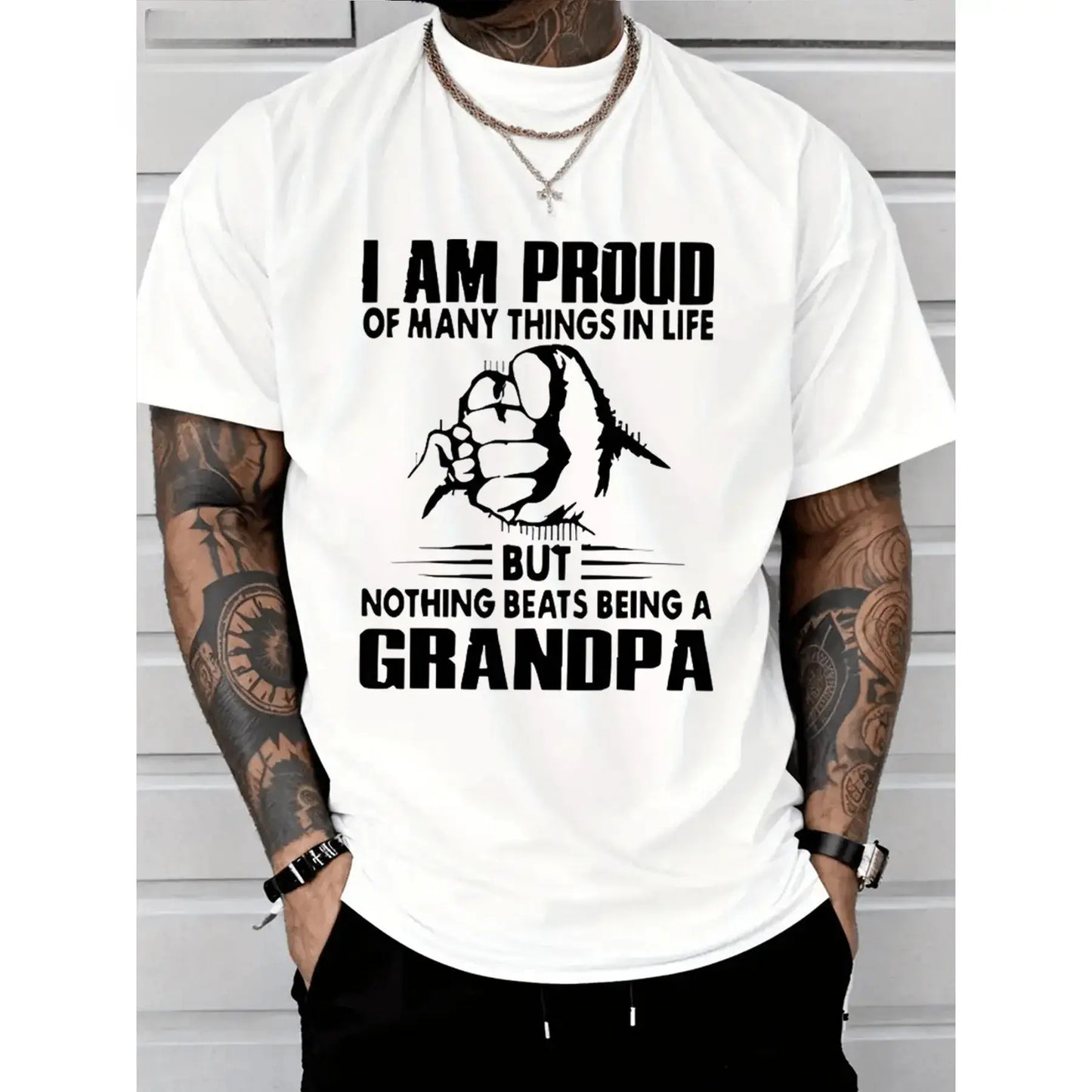 Men's Grandpa Graphic T-Shirt, Heavy Cotton Short Sleeve Round Neck for Casual Spring Menswear, Statement Gift for Grandfathers, Tshirt, Shortsleeve