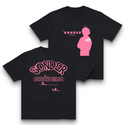 Pink Sonder Rap Shirt Casual Crewneck Streetwear Made In USA For Women For Men [180G 100%25 cotton, lightweight and breathable, soft and comfortable] graphic tee