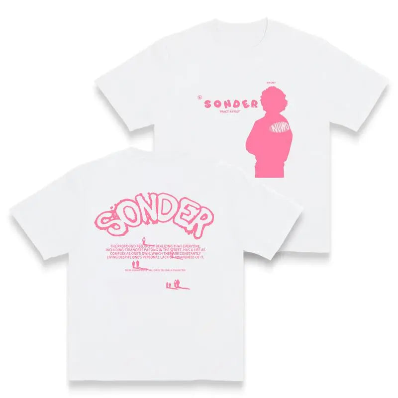 Pink Sonder Rap Shirt Casual Crewneck Streetwear Made In USA For Women For Men [180G 100%25 cotton, lightweight and breathable, soft and comfortable] graphic tee