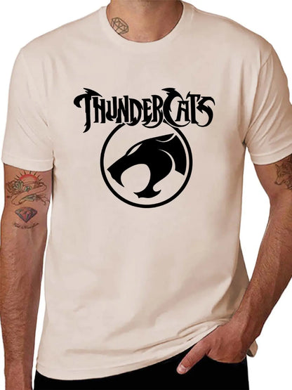 Men'S Black "ThunderCats" Graphic T-Shirt - Casual Streetwear with Roaring Cat Design, Crew Neck, Short Sleeve, Regular Fit, Perfect for Daily Wear, Casual Streetwear|Bold Graphic Tee|Stretchy Fabric