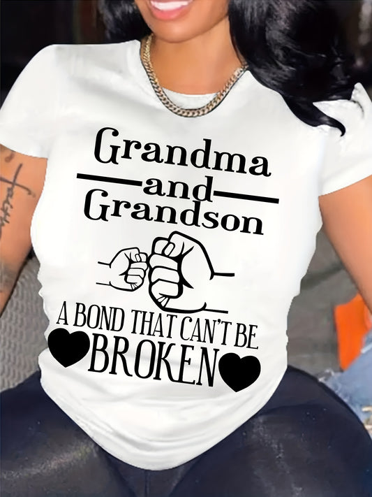 Summer Fashion Women'S Clothing Grandma And Grandson A Bond That Can'T Be Broken Letter Print Loose T-Shirt Women'S Casual Short Sleeve Top
