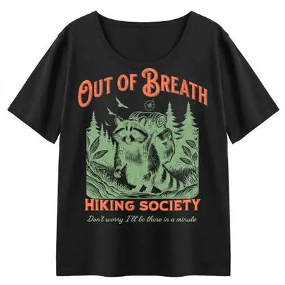Out Of Breath Hiking Society Shirt Funny Hiker Gift Raccoon Outdoor Tee Vintage Adventure