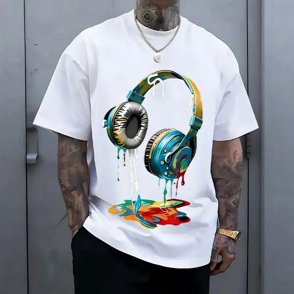 Best-selling men’s “Melt” graphic T-shirt, premium 100%25 cotton casual short sleeve; trendy loose-fit music lover top in premium 100%25 cotton, loose casual streetwear style. tiktokshopspringglowup