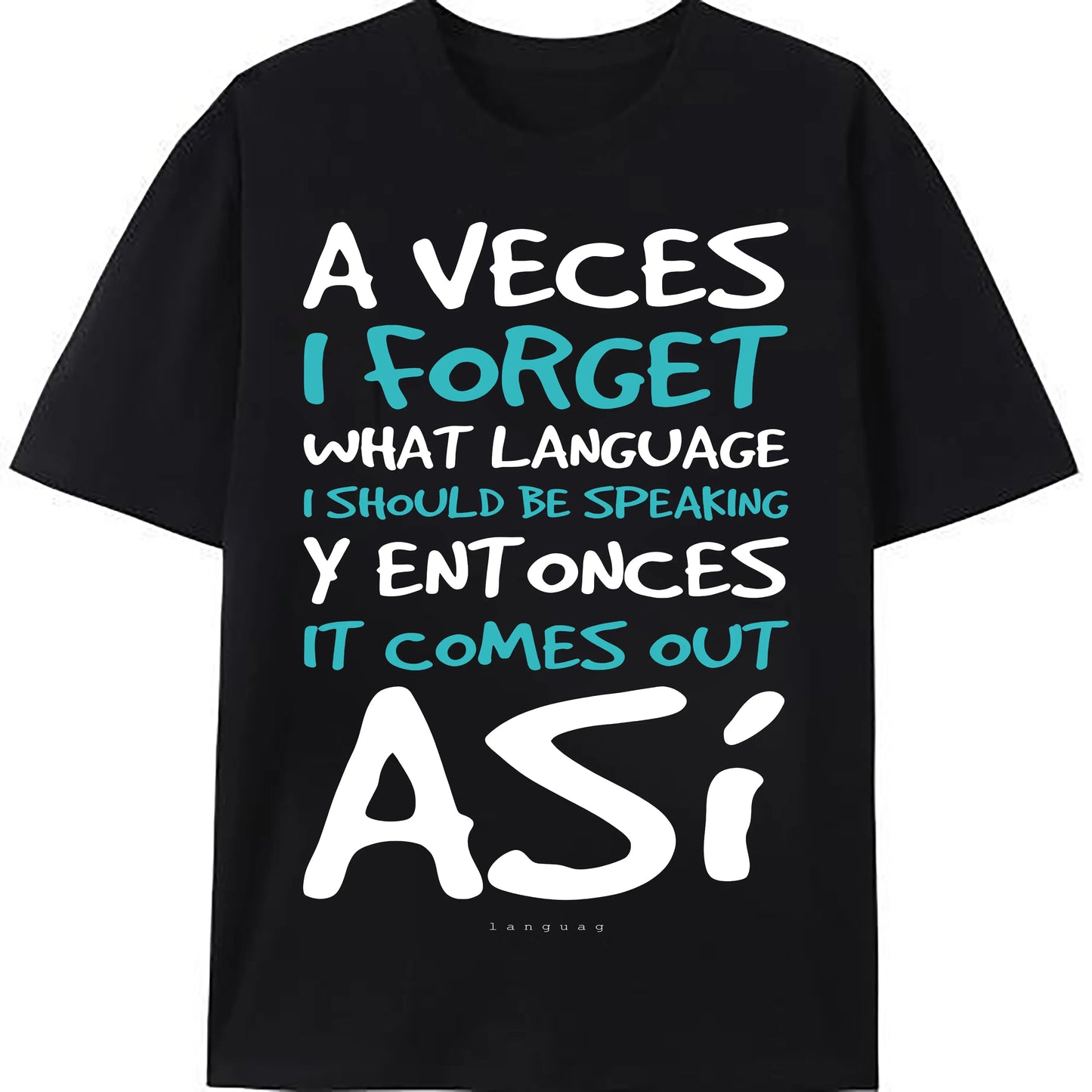 #TikTokShopRestock  Plus Size [Breathable Cotton] Funny Spanish Quote T-Shirt - "A Veces I Forget What Language" Men's Casual Cotton Tee, Black with White & Blue Print, Round Neck, Perfect for Outdoor Activities & Casual Attire