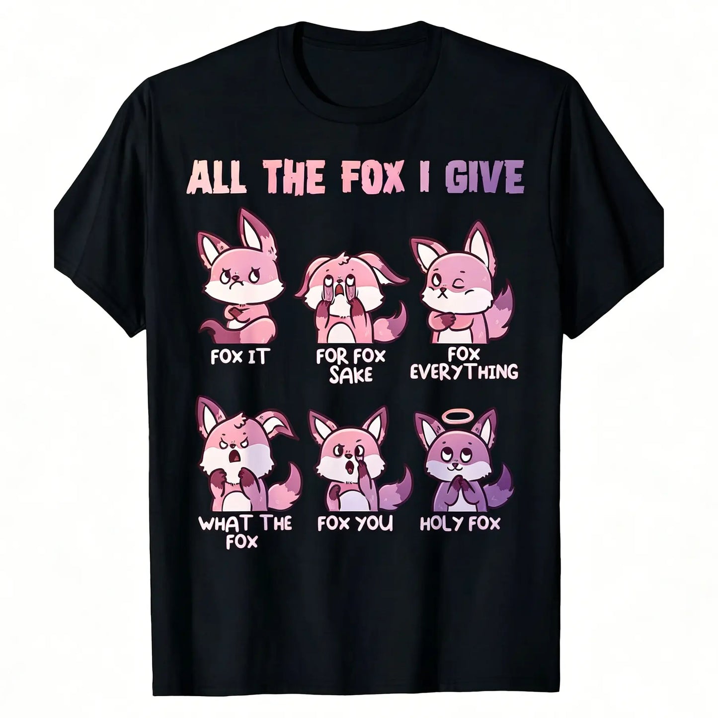 Men's "All the Fox I Give" Funny Graphic T-Shirt - 100%25 Cotton, Crew Neck, Shortsleeve, Machine Washable, Double Print, Sassy & Serene Red Illustrations, Casual Everyday Wear, Casual Stylish Tee, Menswear Streetwear Top Black