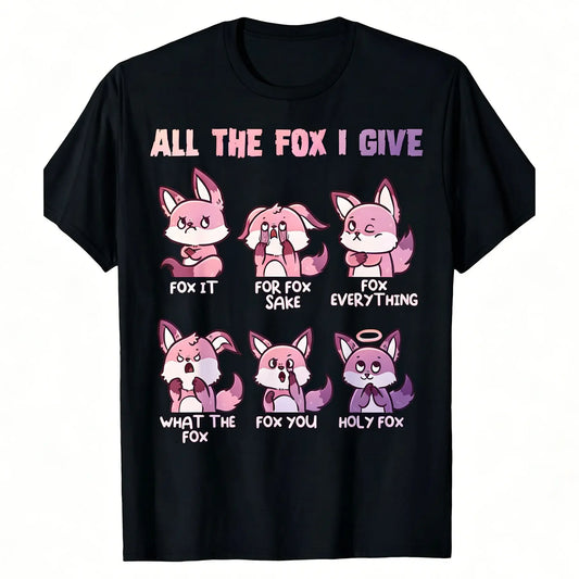 Men's "All the Fox I Give" Funny Graphic T-Shirt - 100%25 Cotton, Crew Neck, Shortsleeve, Machine Washable, Double Print, Sassy & Serene Red Illustrations, Casual Everyday Wear, Casual Stylish Tee, Menswear Streetwear Top Black