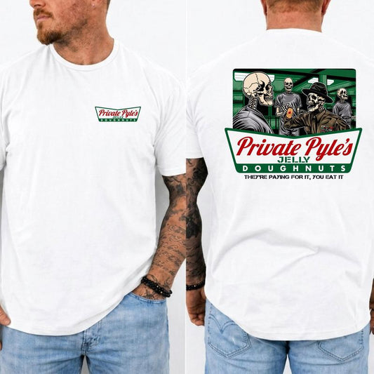 Private Pyle's Jelly Doughnuts - They are Paying For It, You Eat It Side Action Tee, Patriotic Military Graphic Tee, Perfect Gift for Veterans and Soldiers, Unisex Cotton Short Sleeve Shirt for Daily Wear, Outdoor Activities & Casual Street Style
