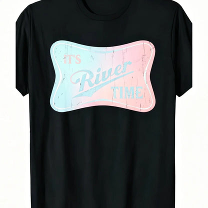 Its River Time T-Shirt River Life Summer Tee Lake Boating Shirt for WomenUnisex for Daily Wear 2025 Summer Trendy Streetwear Fashion Top Quality Comfortable Casual Printed T-shirt Pure Cotton Black Oversized Graphic Tshirt