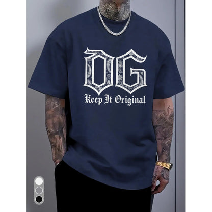 Men's & Women's White Gothic Lettering OG Slogan T-Shirt - Bold Streetwear Crew Neck Tee with Keep It Original Print, Casual Casual Attire, Spring/Summer Outdoor & Urban Style, Machine Washable Regular Fit for Men and Women - Statement Graphic Top for Hik