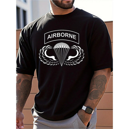 Mens Clothes, T Shirts for Men, Casual Style Design with Print, 100%25 Pure Cotton Fabric, Shirts for Men, Airborne Parachute Pattern Printed Short Sleeve T-Shirt, Military Style, Crew Neck, Loose Fit, Suitable for Daily And Outdoor Wear in Summer