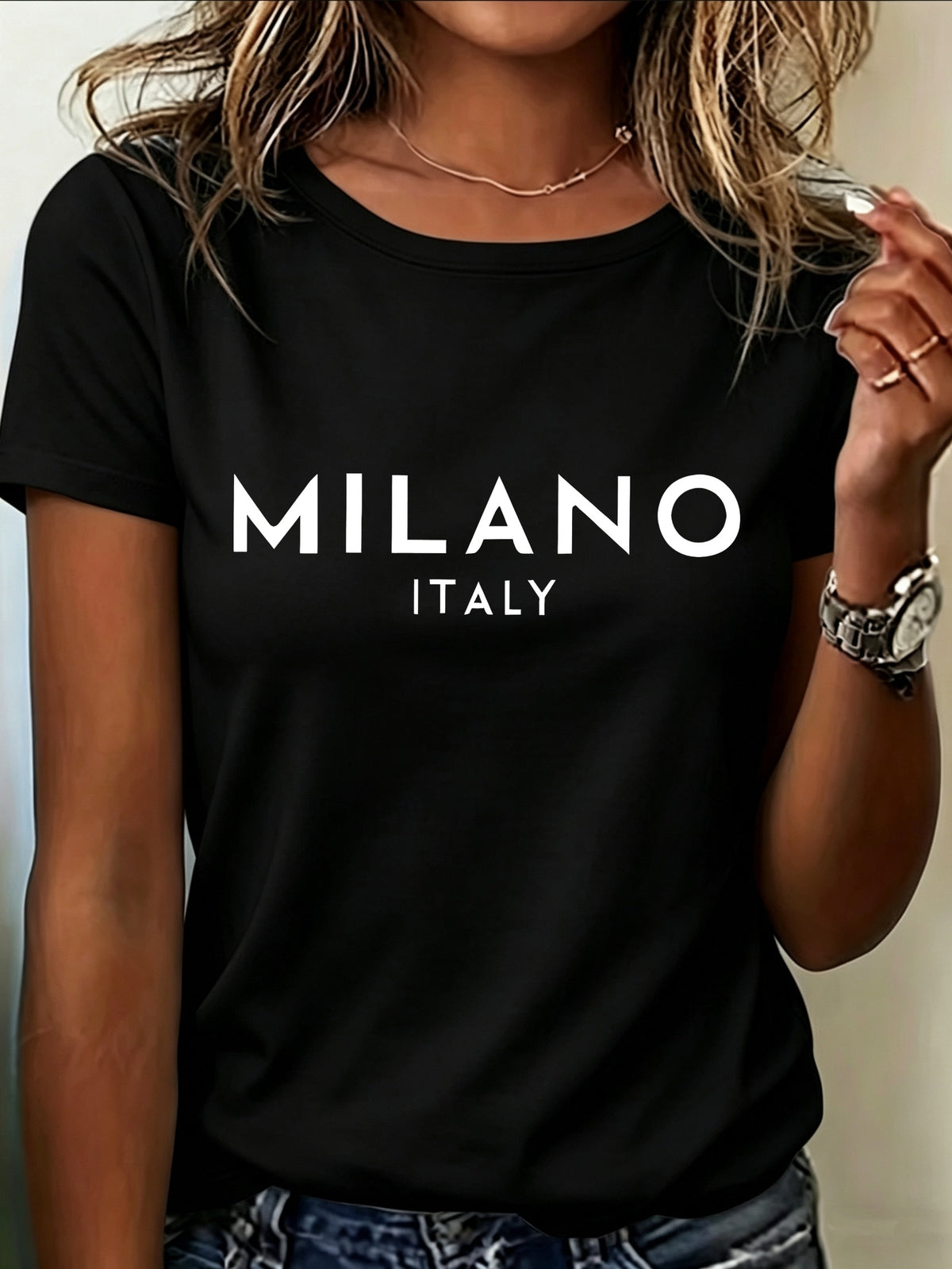 Summer New Letter Pattern Printed Round Neck Regular Short Sleeve T-Shirt