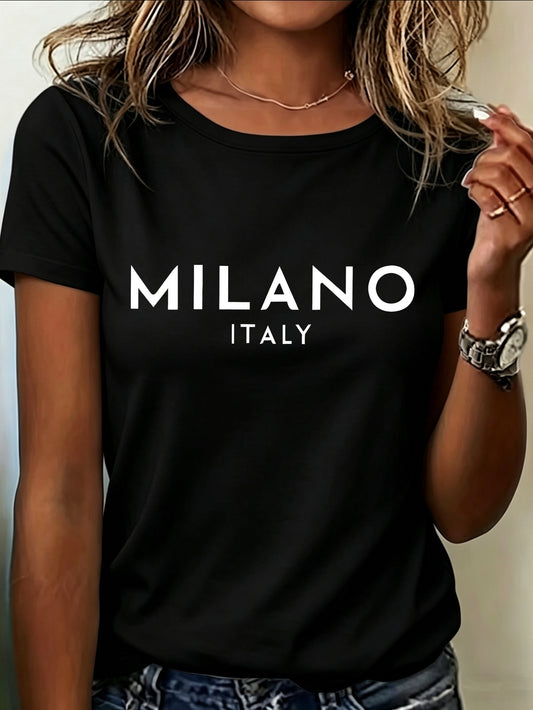 Summer New Letter Pattern Printed Round Neck Regular Short Sleeve T-Shirt