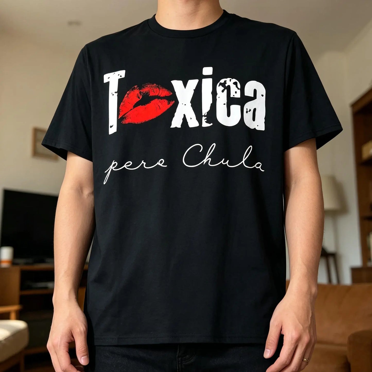 Toxica Pero Chula Graphic Tee - Funny Spanish Quote T-Shirt for Feisty Latinas, Casual Loose Fit Crew Neck Short Sleeve Top, 100%25 Comfort Material, Black with White Lettering Cotton Fabric Soft Summer Y2K Streetwear  Crewneck Tshirt