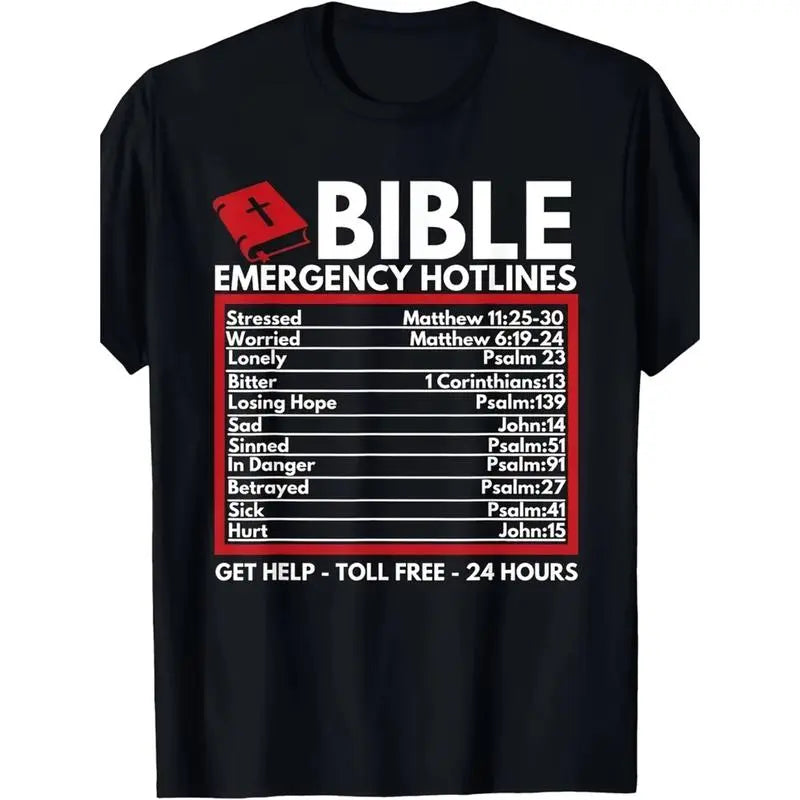 Tee Bible Emergency Numbers - Funny Christian Bible & Jesus T-Shirt-100%25 Cotton