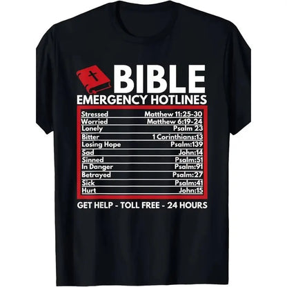 Tee Bible Emergency Numbers - Funny Christian Bible & Jesus T-Shirt-100%25 Cotton