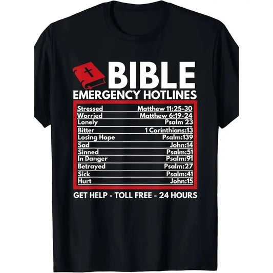 Tee Bible Emergency Numbers - Funny Christian Bible & Jesus T-Shirt-100%25 Cotton