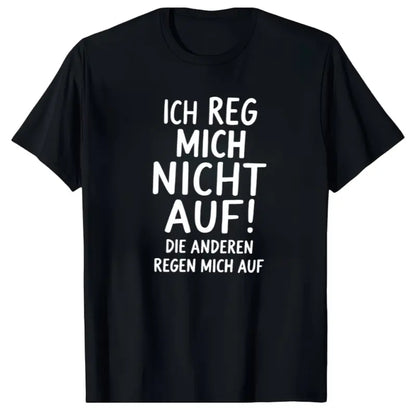 Ich Reg Mich Nicht Auf Die Anderen Regen Mich Auf Letter Print T-shirt, Short Sleeve Crew Neck Casual Top for Summer & Spring, Women's Clothing