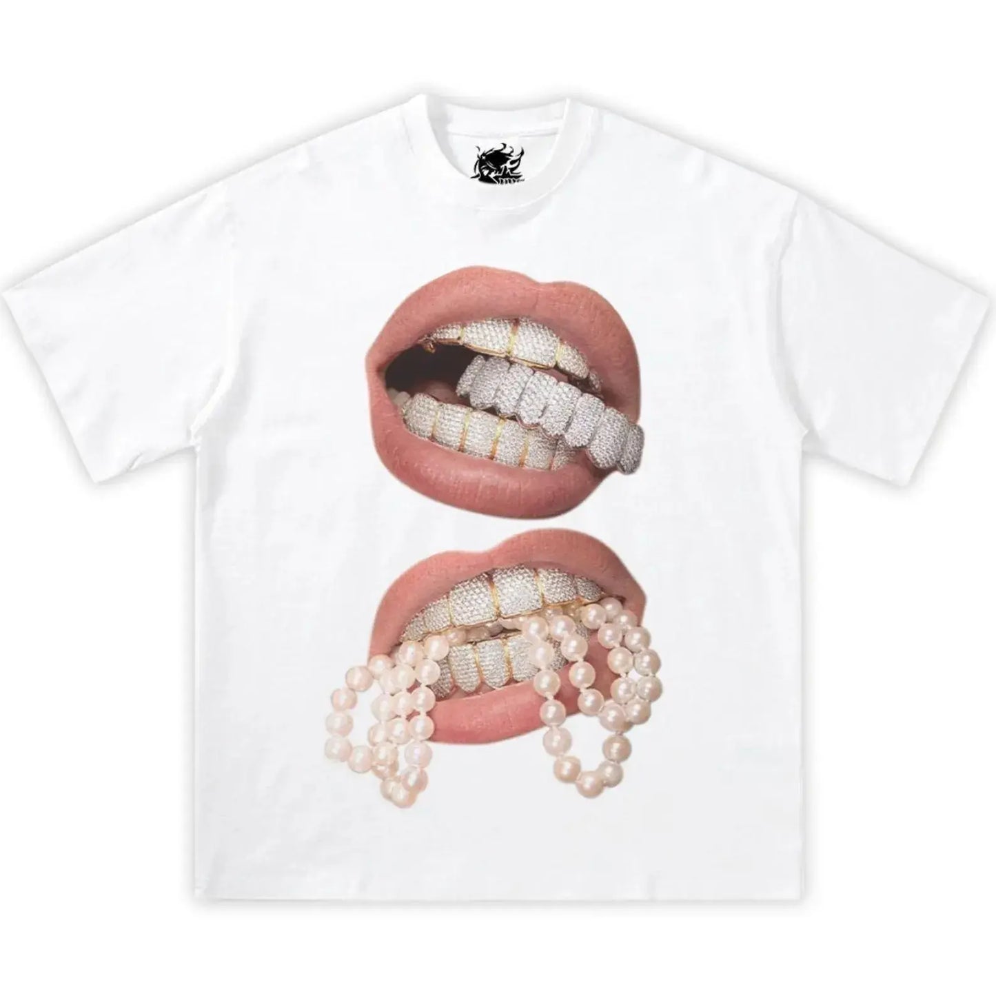 #TikTokShopRestock  Plus Size Double Blue Lips Grillz Boxy Cotton Tee Shirt Boxy Shirt Opium, y2k, fashion, streetwear, unisex, men, women, cotton, crew neck, y2k