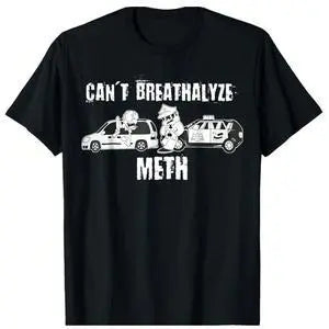 Women's Cotton Round Neck Short Sleeve Classic Graphic Tee, Relaxed Fit Breathable Fabric Oversized Crewneck Top with Bold "CAN'T BREATHALYZE METH" Print, Casual Comfy Wear 818