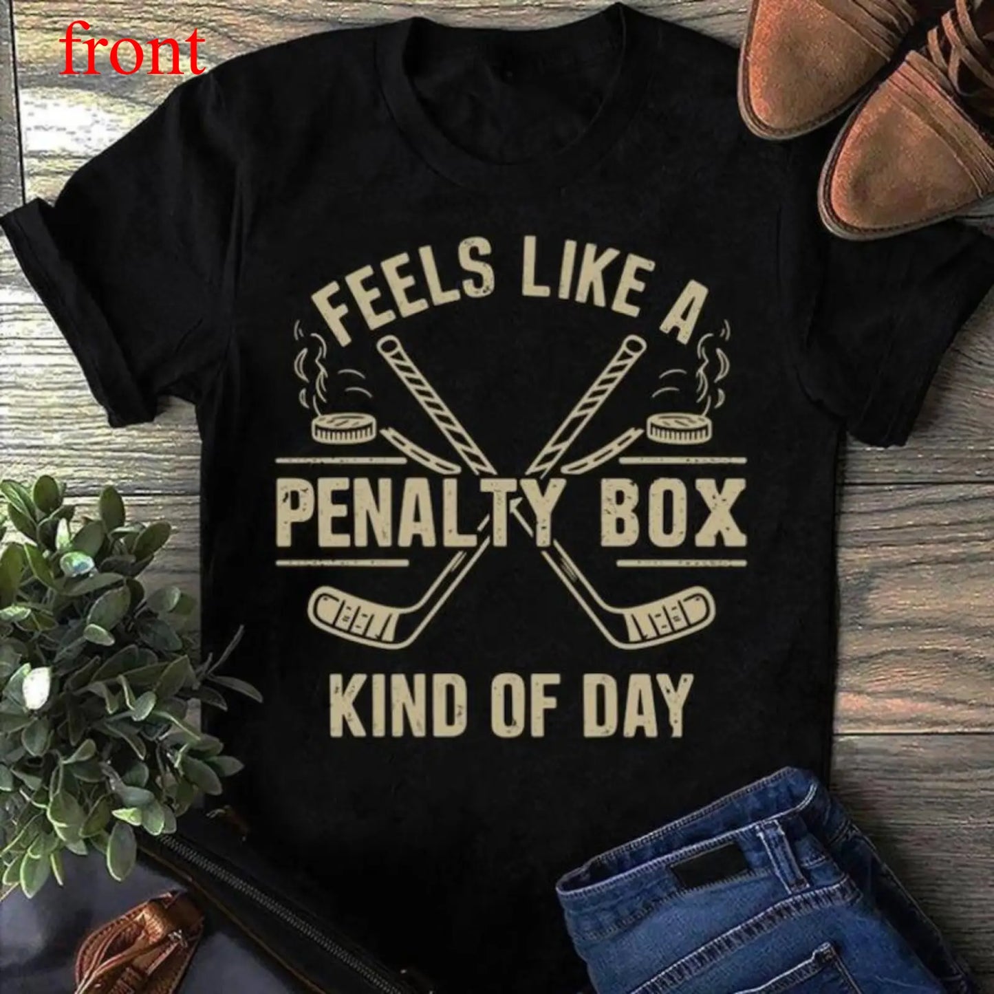Classic Comfort: 100%25 Cotton Men's Tee. Feels Like A Penalty Box Kind Of Day Funny Hockey Pullover Hoodie - Hockey Player Shirt, Hockey Team T Shirt, Hockey Moms, Hockey Lover Gift Fashion 	 Unisex T-shirts