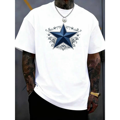 Dark Star Simplicity, Highly Adaptable for Workout Sessions, Designed with a Patterned Round-Neck T-Shirt for Men