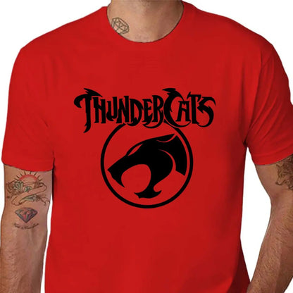 Men'S Black "ThunderCats" Graphic T-Shirt - Casual Streetwear with Roaring Cat Design, Crew Neck, Short Sleeve, Regular Fit, Perfect for Daily Wear, Casual Streetwear|Bold Graphic Tee|Stretchy Fabric