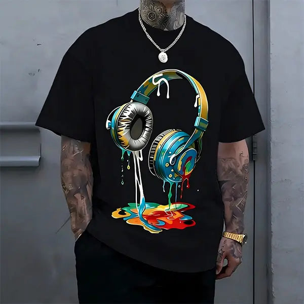 Best-selling men’s “Melt” graphic T-shirt, premium 100%25 cotton casual short sleeve; trendy loose-fit music lover top in premium 100%25 cotton, loose casual streetwear style. tiktokshopspringglowup