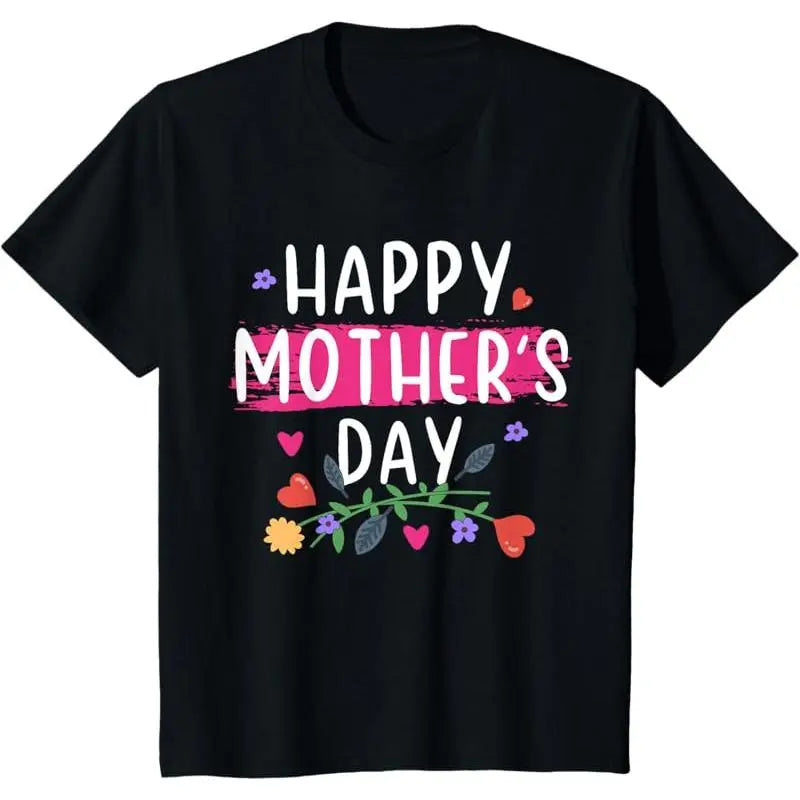 Cotton Short Sleeve  T-Shirt Mother's Day 2025 Happy Mother's Day 2025 For Mom Idea T-Shirt Black Graphic tees