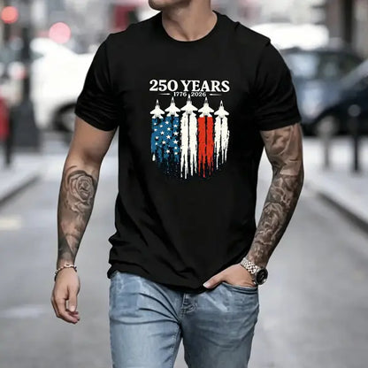 Men’s “250 Years 1776–2026” American flag jet print T-shirt, patriotic USA flag tee, casual crew neck short sleeve, perfect for Independence Day, veterans, and everyday wear.