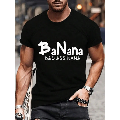 Women's Banana Bad Ass Nana Graphic T-Shirt, Funny Casual Streetwear Top with Round Neck and Short Sleeves, Humorous Gift for Mom or Grandma
