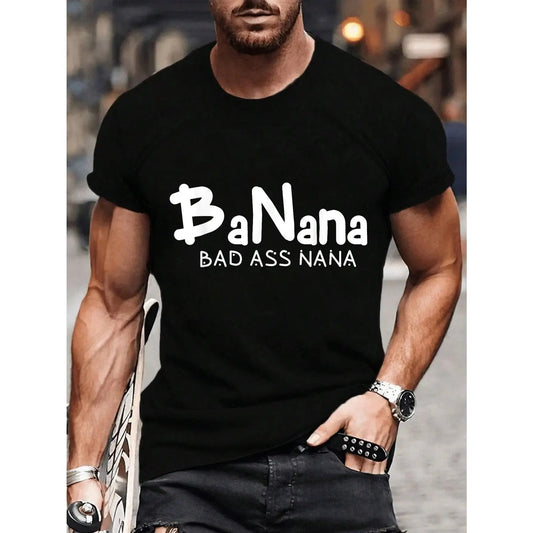 Women's Banana Bad Ass Nana Graphic T-Shirt, Funny Casual Streetwear Top with Round Neck and Short Sleeves, Humorous Gift for Mom or Grandma