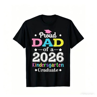 Grad Mom 2026: Proud Mom of a 2026 Kindergarten Graduate T-Shirt - Colorful Diploma Design Same Style for Men and Women 2026 Summer Short-sleeved Printed T-shirt 180G