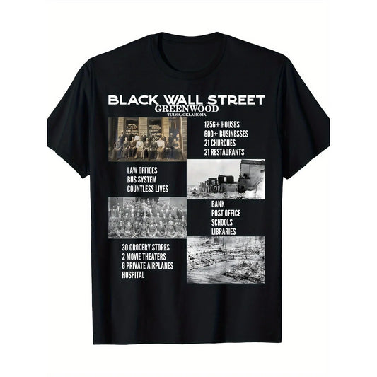 Black Wall Street Heritage T-Shirt, designed specifically for African Americans—Crew Neck, Short Sleeve, Black, Unisex, Loose Fit T-Shirt—Educational Cultural Heritage Apparel, Casual Everyday Wear for Men and Women—A Tribute T-Shirt