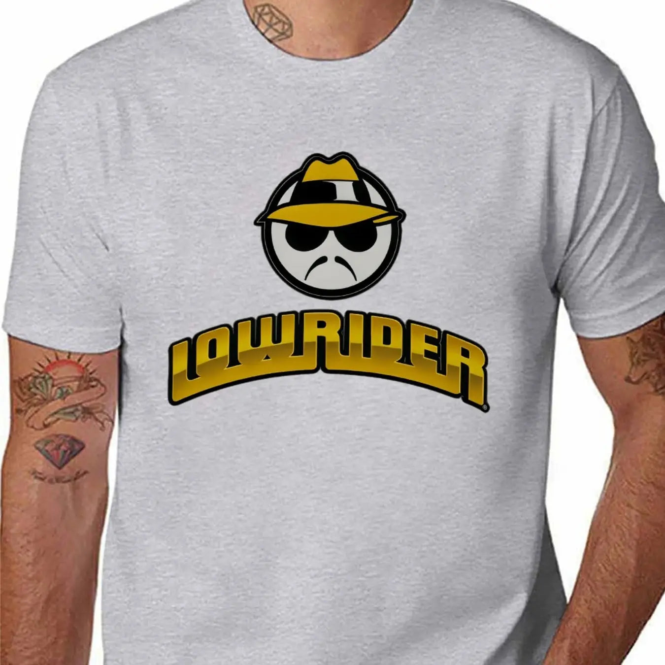 Men'S Lowrider Graphic T-Shirt - Bold Yellow Lettering & Smiling Character Print, Breathable Round Neck Casual Tee for Spring/Summer, Outdoor & Casual Attire - Lowrider Culture Apparel for Adults, Lowrider, Racing Shirt For Men, Car Shirt For Men, Graphic
