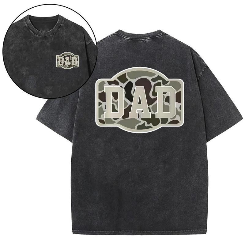 Camo DAD Washed Cotton Tee- – Military-Inspired Bold Design for Proud Fathers – Perfect Gift for Hunting Dads, Army Vets, or Outdoor Lovers – Cool & Trendy Men's Washed Cotton Tee-