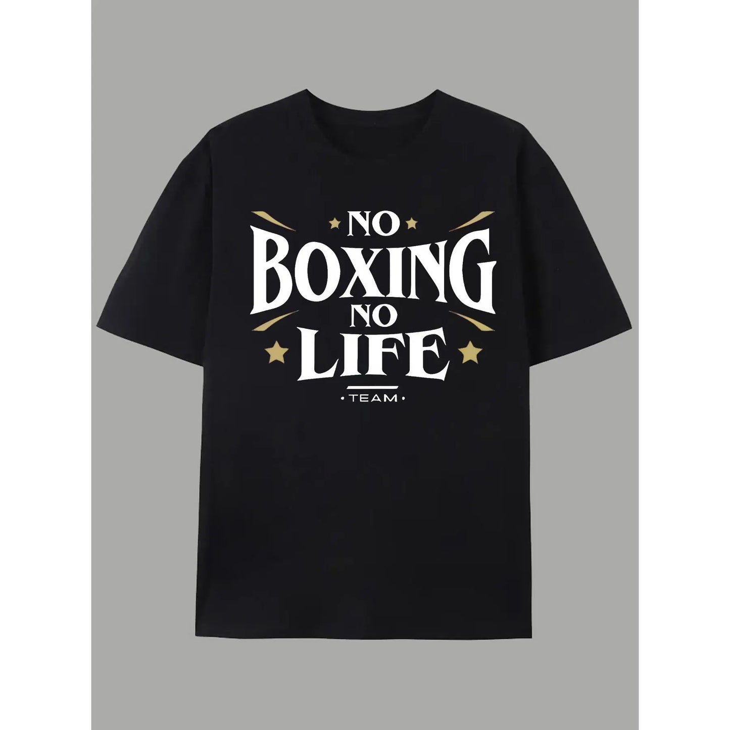 Men's Casual Short Sleeve T-Shirt with "NO BOXING NO LIFE" Graphic Print, Light Grey Regular Fit Round Neck Tee for Summer & Spring Outdoor Activities, Casual Wear, Urban Fashion, Easy Care, Printed Shirt, Streetwear Lovers, Spring Clothing, Streetwear St