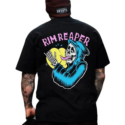 RIM REAPER Skull Graphics Mens Short-Sleeve Round Neck Streetwear T-Shirt - Soft Comfortable Fabric, Black Print, Casual Sports Top Apparel