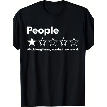Mens Oversized Short-Sleeve Streetwear Top, 100%25 Cotton Sarcastic Review Graphic Tee - Negative Rating Funny Print, Soft Breathable Fabric, Casual Round Neck Menswear, Funny Gift