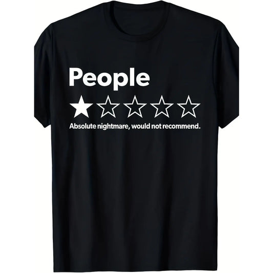 Mens Oversized Short-Sleeve Streetwear Top, 100%25 Cotton Sarcastic Review Graphic Tee - Negative Rating Funny Print, Soft Breathable Fabric, Casual Round Neck Menswear, Funny Gift