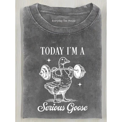 Men's Distressed 'Serious Goose' Funny Graphic Heavyweight Cotton Vintage Short-Sleeve Crew Neck Loose Fitted Casual Style Tee - Machine Washable Meme Streetwear Top, Back to School All Seasons Menswear