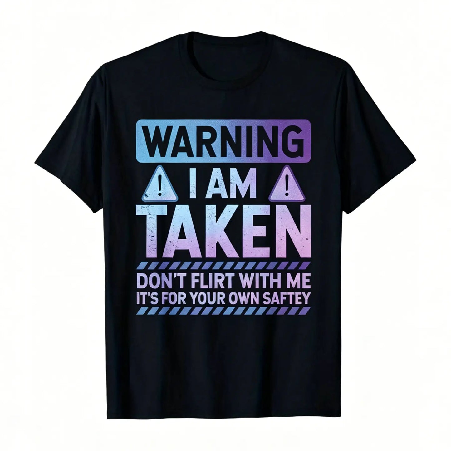 Men's Short-Sleeve Round Neck Funny Taken Husband Warning T-Shirt - Menswear - Don't Flirt with Me Graphic - Black with Red/White Caution Signs - Married Status Apparel - Regular Fit Casual - Machine Washable All-Season Top Tshirt