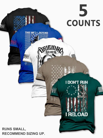 Men's Fashion Round Neck Casual Short Sleeve T-Shirt, Summer Comfortable Flag Print Outdoor Tee, Ideal for Daily Wear