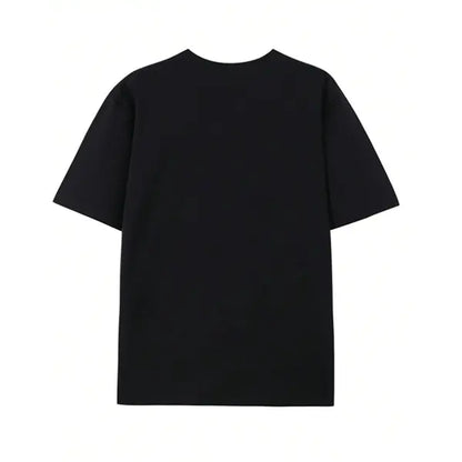 Men’s casual streetwear T-shirt featuring a distressed teddy bear graphic print, smoke effect and stitching details; Y2K-inspired street fashion with retro grunge aesthetics; men’s summer urban style suitable for skateboarding culture, nightlife, and city